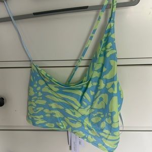 Bershka crop one shoulder green and blue top